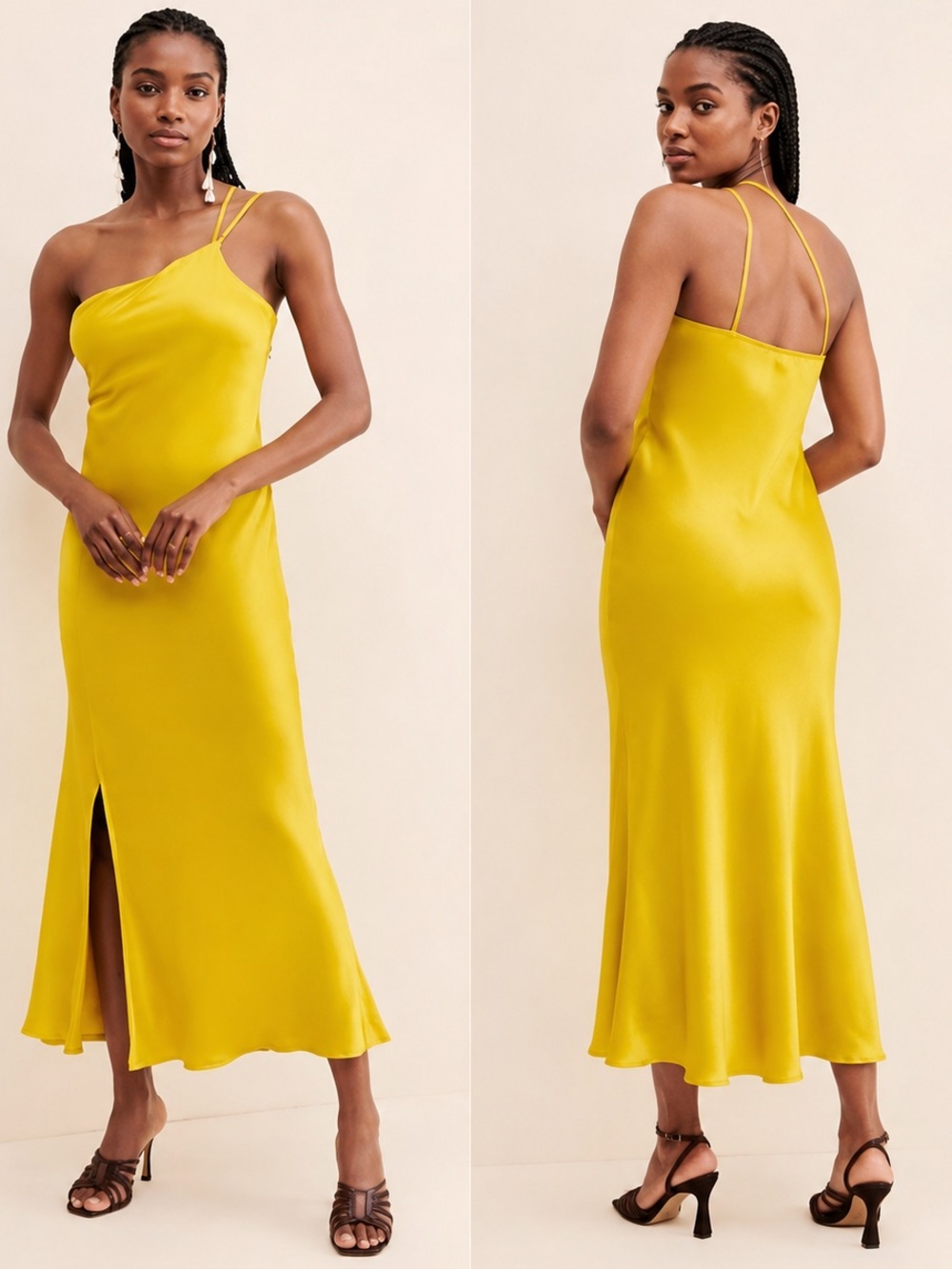 BL-NK London Lime Satin One Shoulder Slip Maxi Dress NWT Size S